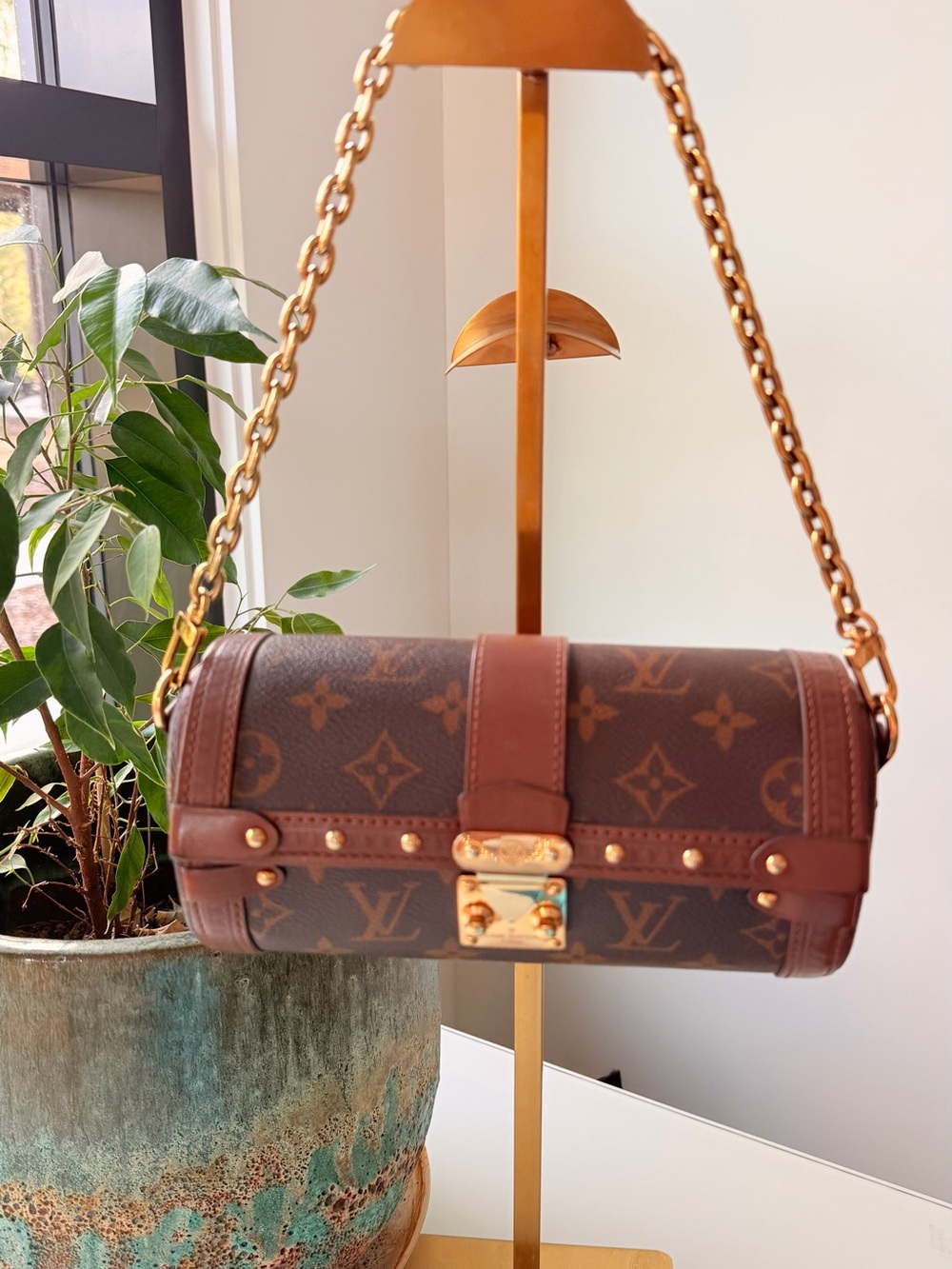 Louis Vuitton TRUNK Monogram BB Papillon Shoulder Bag with 2 Chain/ Strap